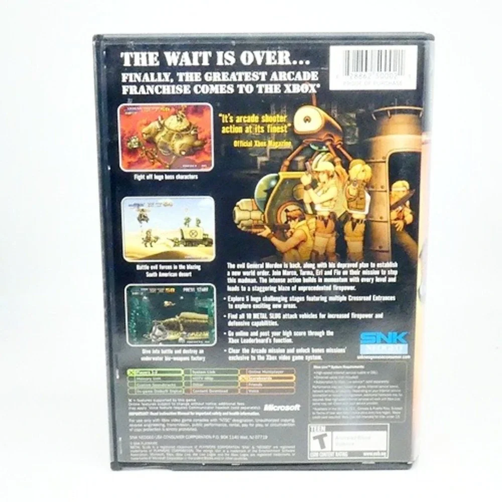 METAL SLUG 3 (MICROSOFT XBOX 2004) COMPLETE CIB E/ Registration Card TESTED